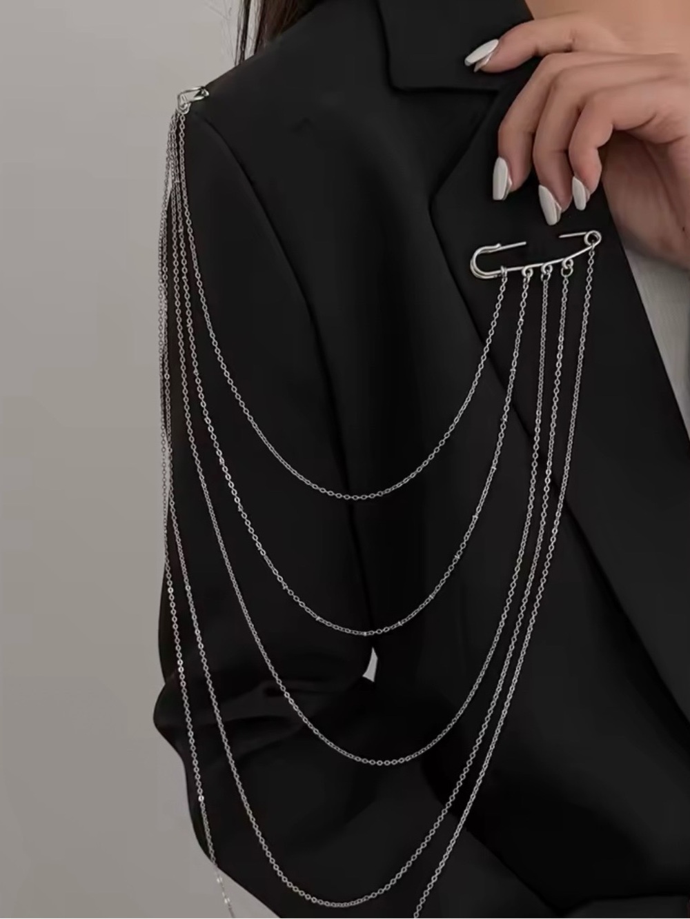 Silver Multi-Chain Safety Pin Brooch - Women Jewelry